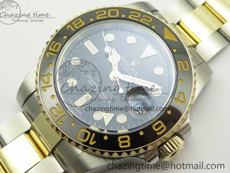 Edition GMT-Master II (Correct 1:1 Best 904L Hand Noob A3187 116713 Stack) LN YG Wrapped Steel Black Ceramic Thick 0209